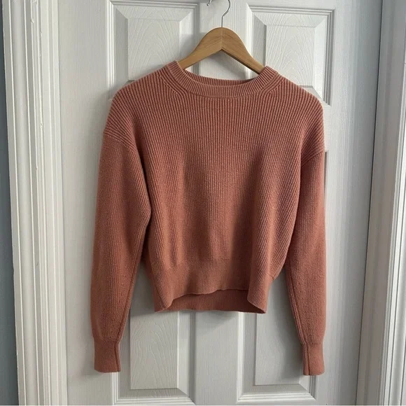 Wilfred Aritzia Sweater Cropped Pink Ribbed Knit Wool Dainty Size Extra Small - Picture 3 of 8